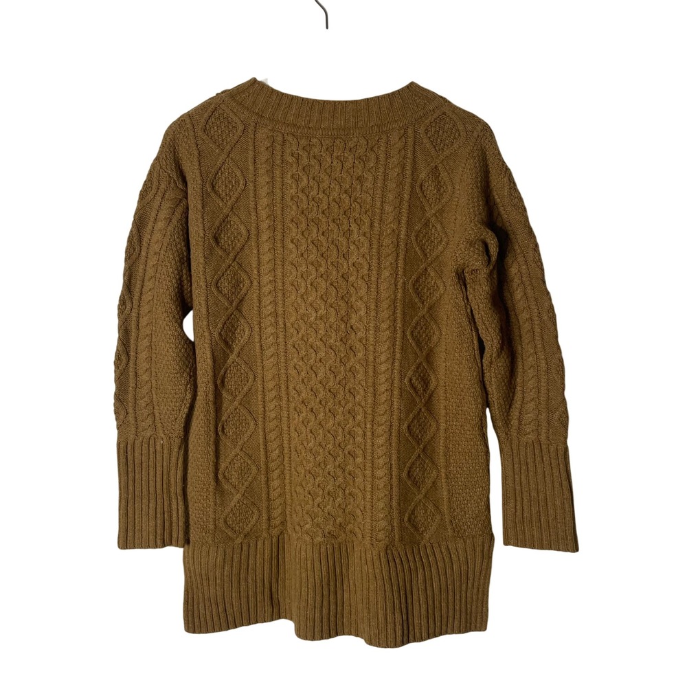 J Crew Women XS‎ Cable Knit Sweater Tunic Brown Crew Neck Chunky Fisherman